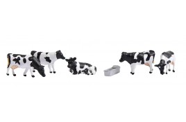 Cows Black & White x 5 with Feed/Water Trough N Scale