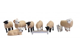 Sheep x 7, Lamb x 1 & Feed/Water Trough N Scale