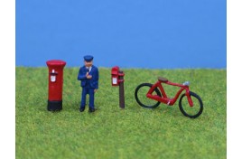 Postman, Bike & Postboxes, Painted OO Scale
